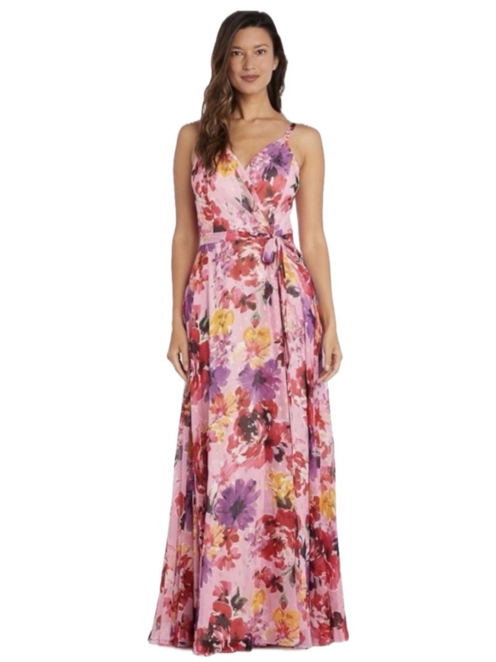 NWT NW Nightway Women’s Long Floral Mock Wrap Dress size 10